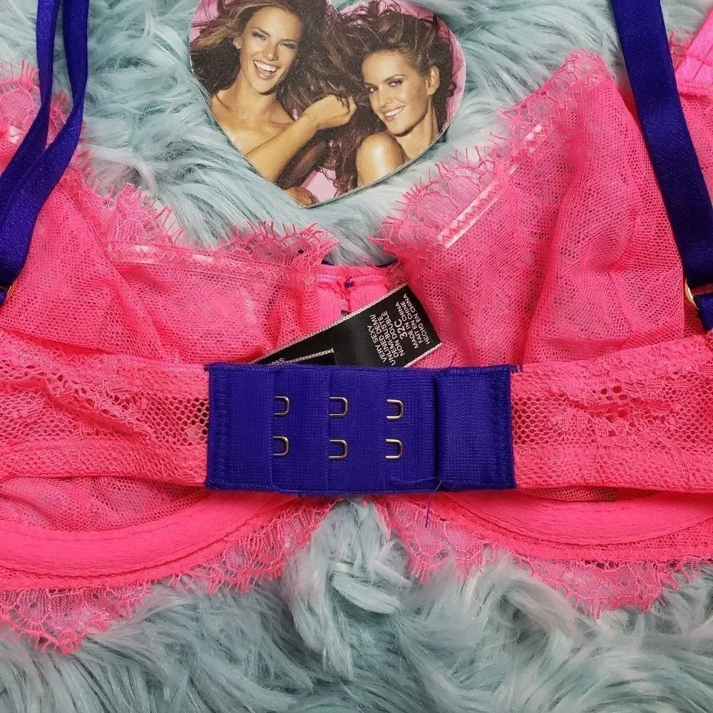 VS Pink Neon Eyelash Lace Unlined Demi Bra